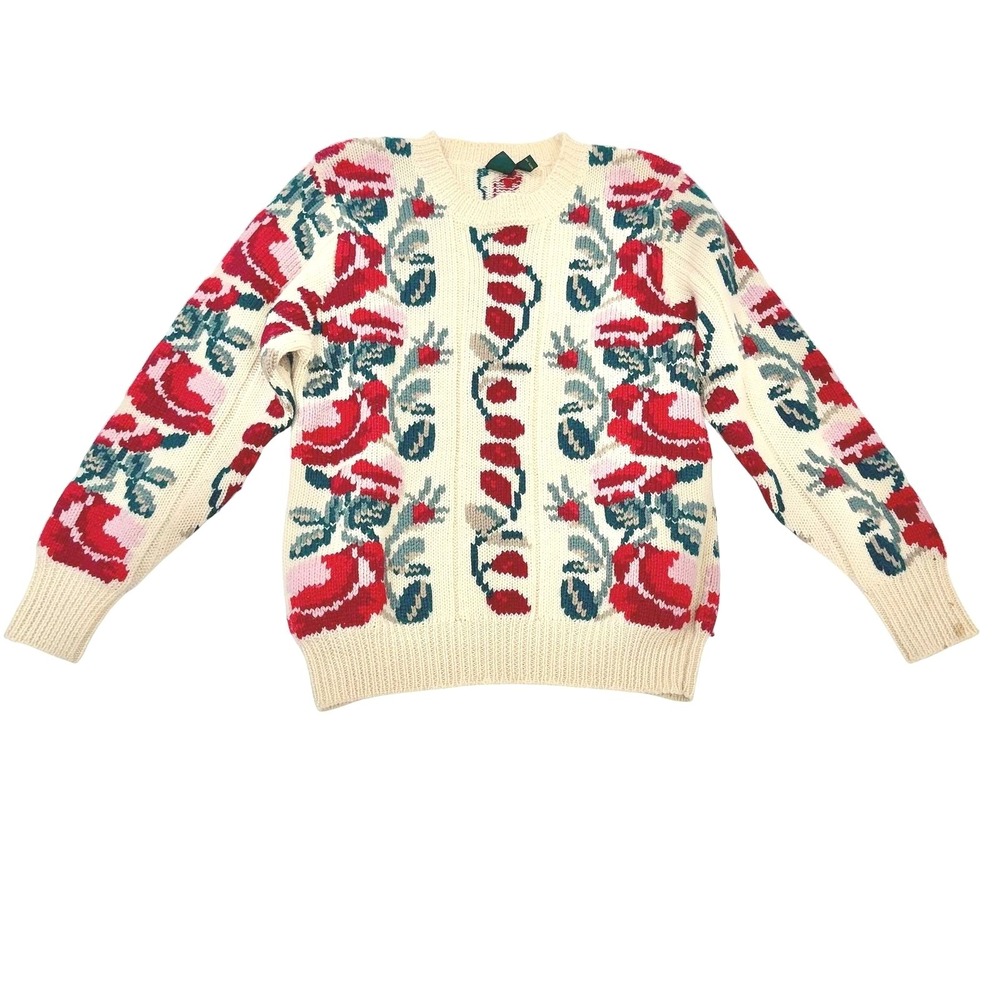 Sparrs Vintage 100% Wool‎ Floral Rose Knit Sweater Cottagecore Medium
